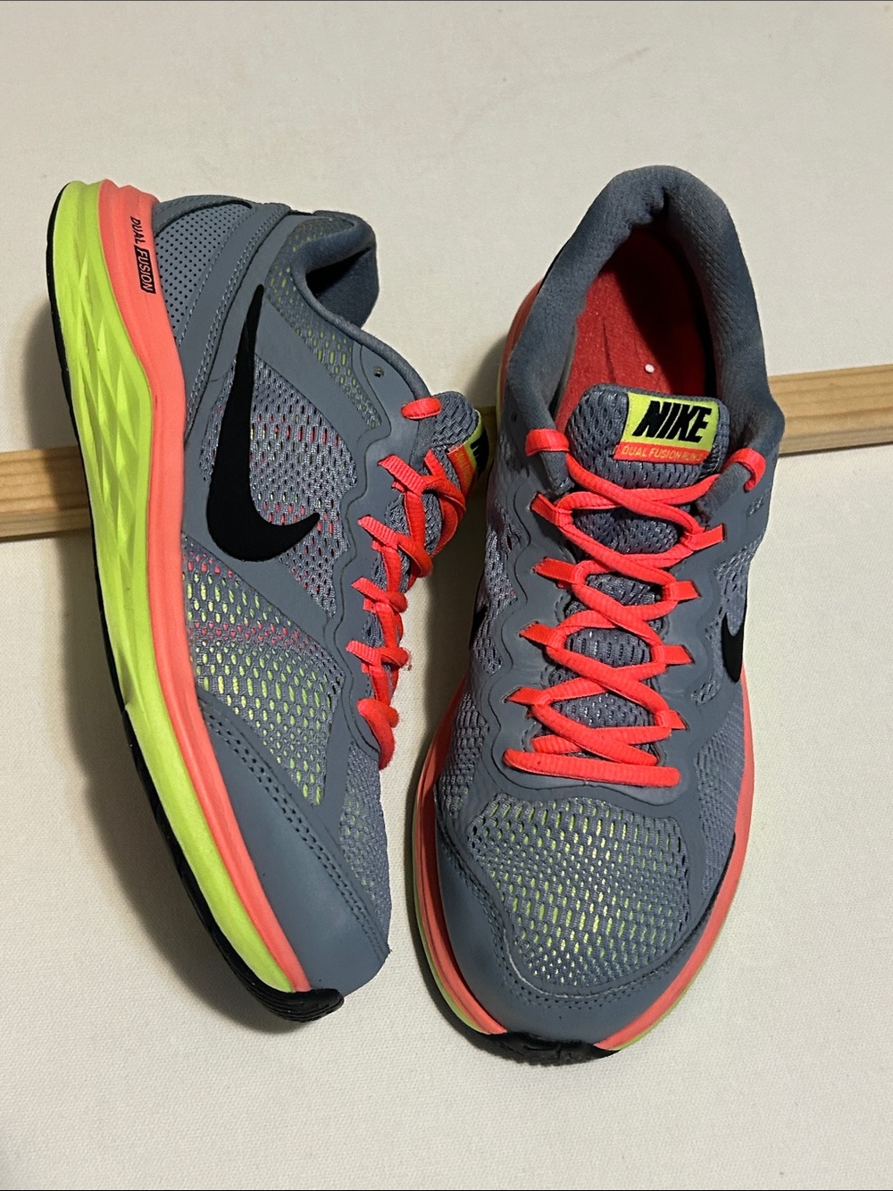 Nike Women’s Gray Athletic Shoes with Neon Yellow & Coral Accents